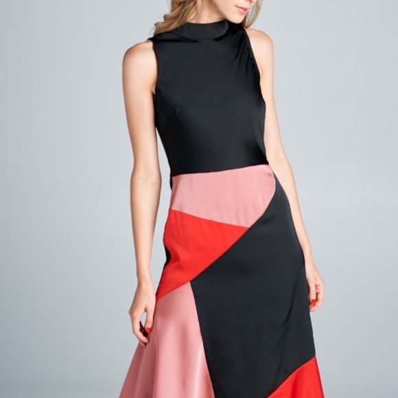 NWT Color-block Midi Cocktail Semi-Formal Dress - Picture 4 of 6